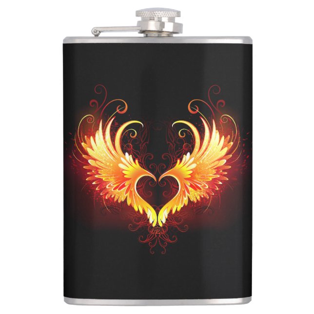 Angel Fire Heart with Wings Hip Flask (Front)