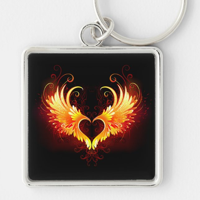 Angel Fire Heart with Wings Key Ring (Front)