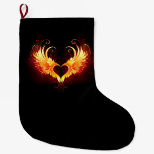 Angel Fire Heart with Wings Large Christmas Stocking