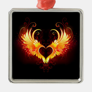 Angel Fire Heart with Wings Metal Tree Decoration