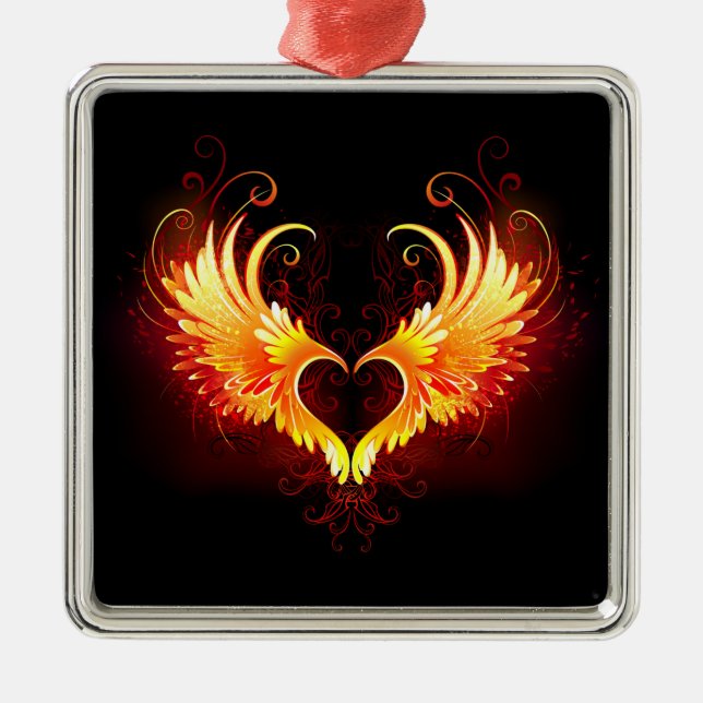 Angel Fire Heart with Wings Metal Tree Decoration (Front)