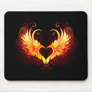 Angel Fire Heart with Wings Mouse Pad