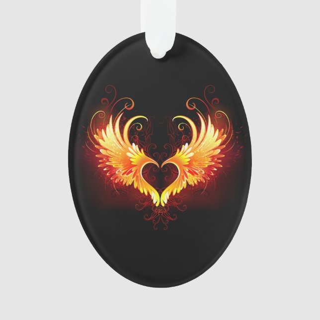 Angel Fire Heart with Wings Ornament (Front)