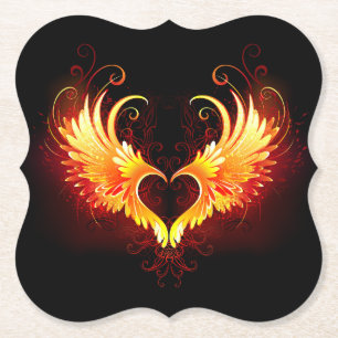 Angel Fire Heart with Wings Paper Coaster