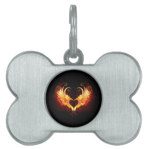Angel Fire Heart with Wings Pet ID Tag
