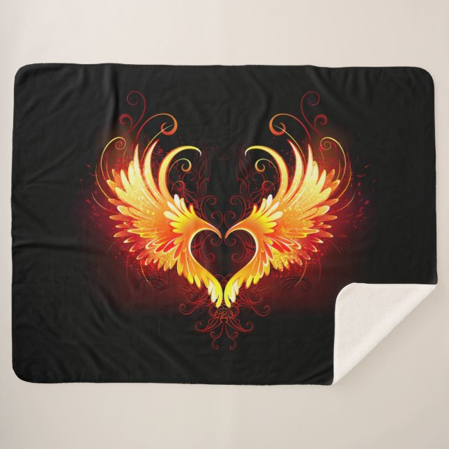 Angel Fire Heart with Wings Sherpa Blanket (Front (Horizontal))