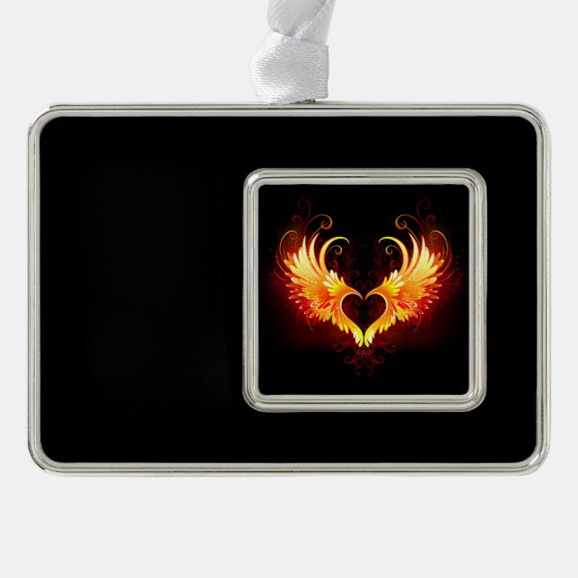Angel Fire Heart with Wings Silver Plated Framed Ornament (Front)