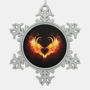 Angel Fire Heart with Wings Snowflake Pewter Christmas Ornament