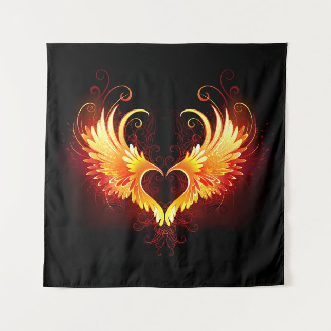 Angel Fire Heart with Wings Tapestry (Front (Horizontal))