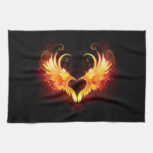 Angel Fire Heart with Wings Tea Towel