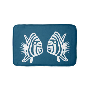 Angel fish  Sea Blue & white coastal deco Bath Mat