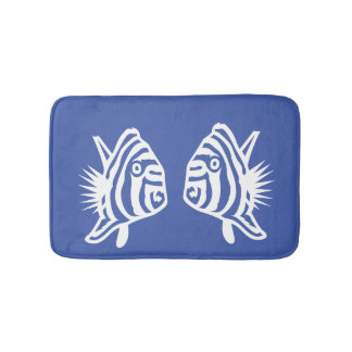 Angel fish Soft Blue & white coastal deco Bath Mat