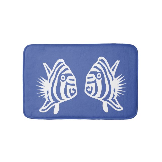 Angel fish  Soft  Blue & white coastal deco Bath Mat (Front)