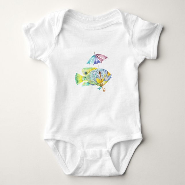 Angel Fish With Umbrella Baby Bodysuit (Front)