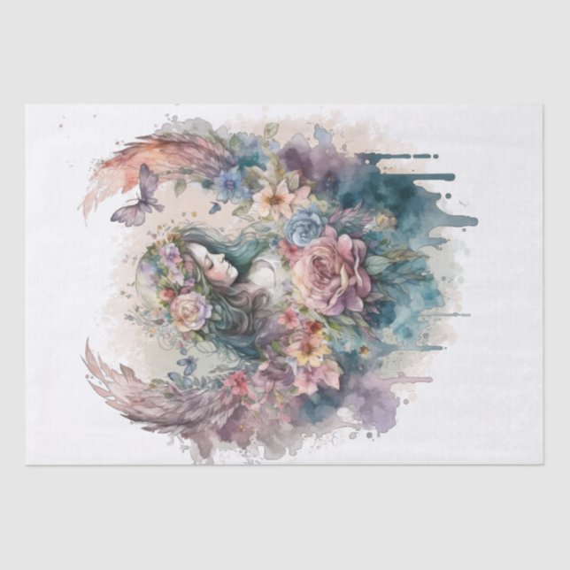 Angel Floral Watercolor Tissue Paper (Front)