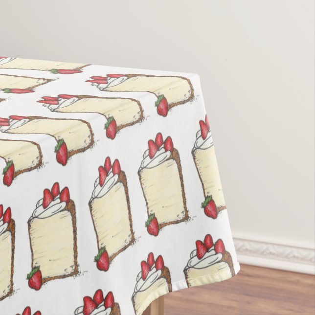 Angel Food Cake Slice Strawberries Dessert Foodie Tablecloth (In Situ)