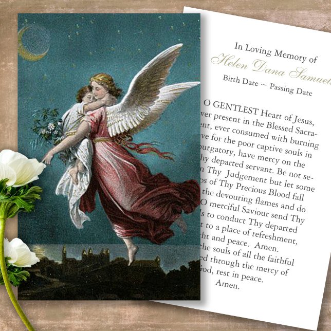 Angel Funeral Loss Memorial Prayer Sympathy Cards (Forever in our hearts, celebration of life, in loving memory of, prayer cards for bereavement)