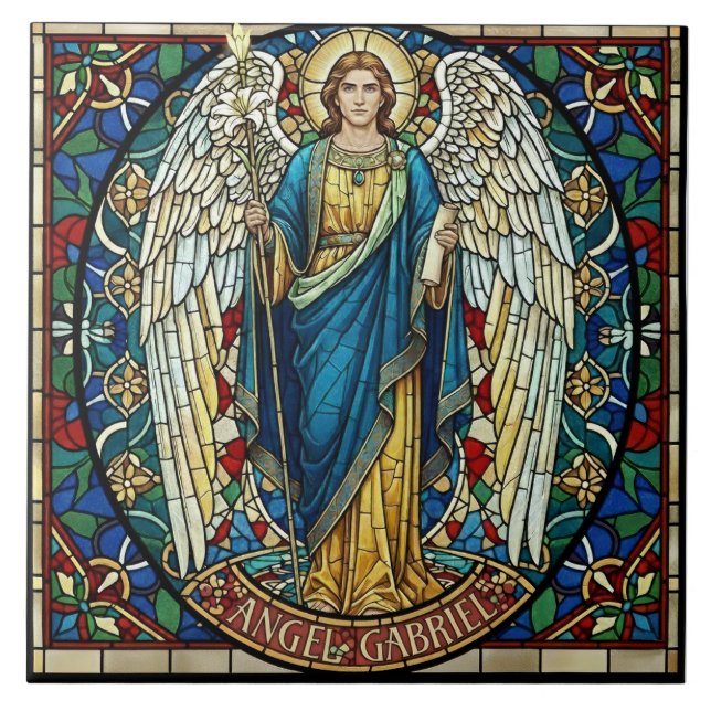 Angel Gabriel Stained Glass Style Archangel Art Tile (Front)