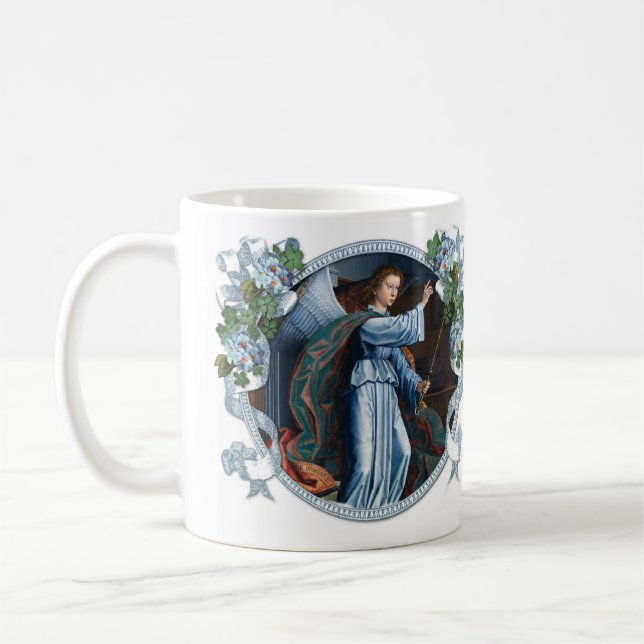 Angel Gabriel Virgin Mary Annunciation Floral Coffee Mug (Left)