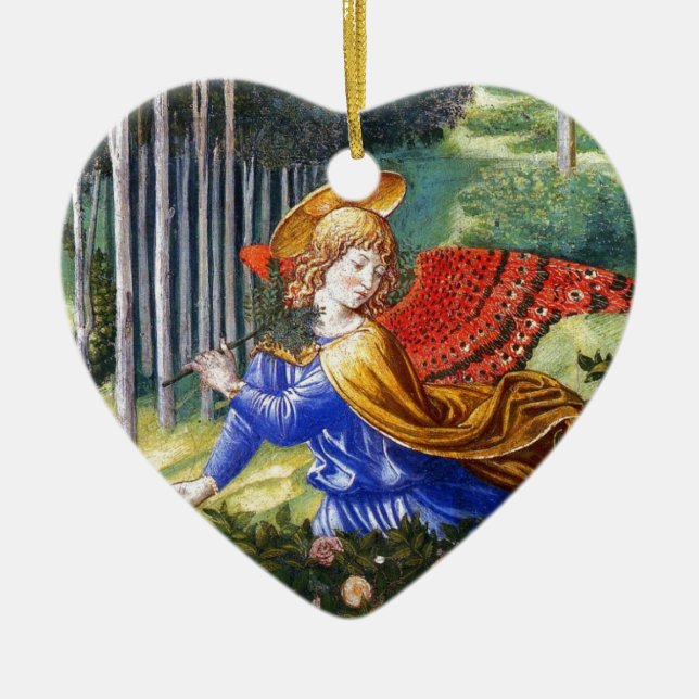 Angel Gathering Flowers in a Heavenly Landscape Ceramic Tree Decoration (Front)