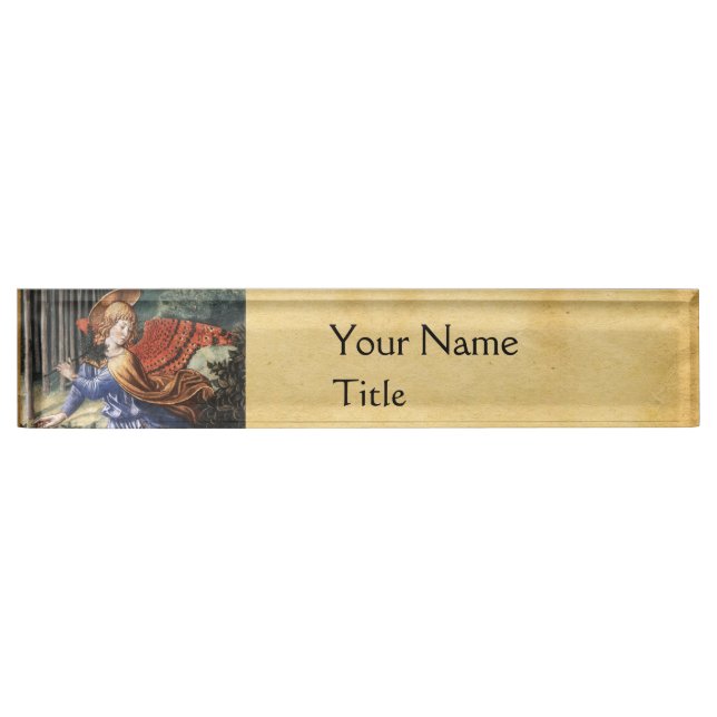 Angel Gathering Flowers in a Heavenly Landscape Nameplate (Front)