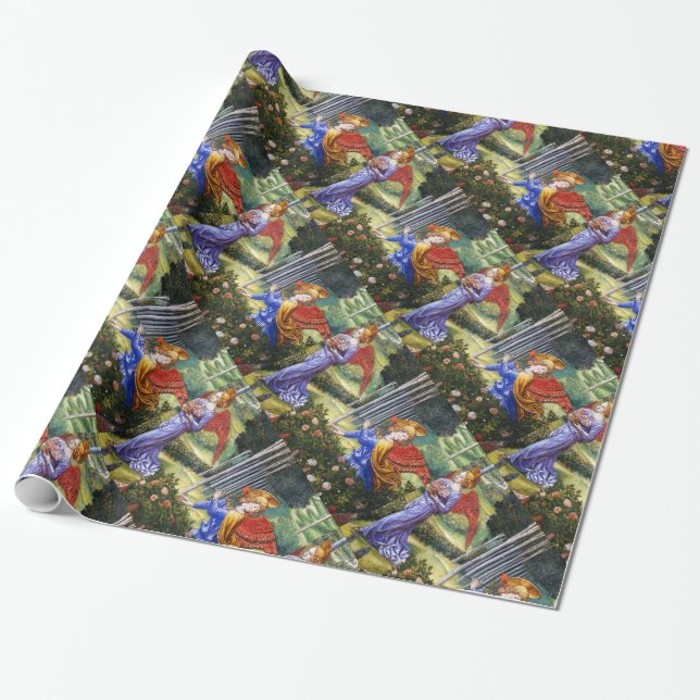 Angel Gathering Flowers in a Heavenly Landscape Wrapping Paper (Unrolled)