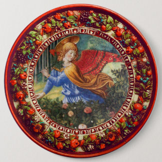 Angel Gathering Flowers Red Floral Crown Christmas 6 Cm Round Badge