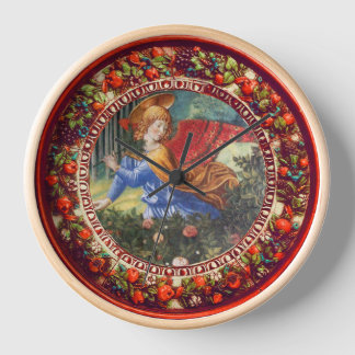 Angel Gathering Flowers Red Floral Crown Christmas Clock