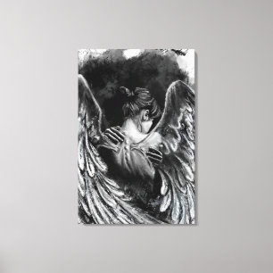 Angel Girl Canvas Print - Black and White Painting
