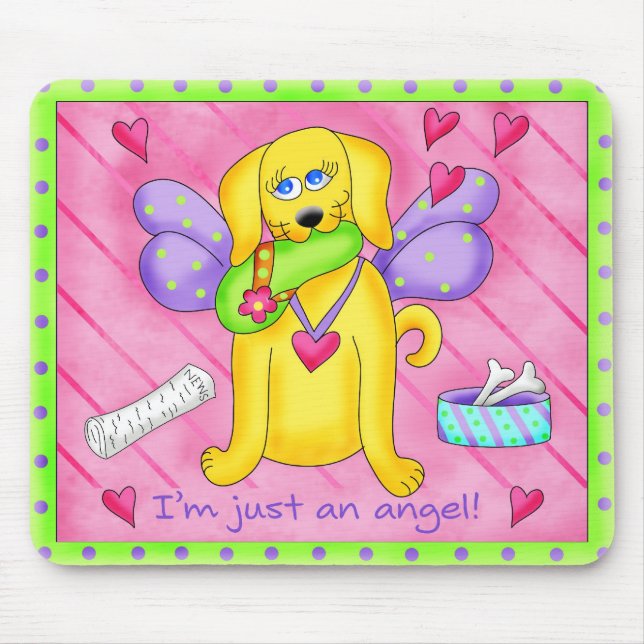 Angel Golden Yellow Dog with Shoe Mouse Pad (Front)