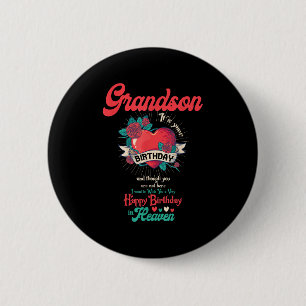 Angel Grandson Happy Birthday In Heaven Memorial D 6 Cm Round Badge