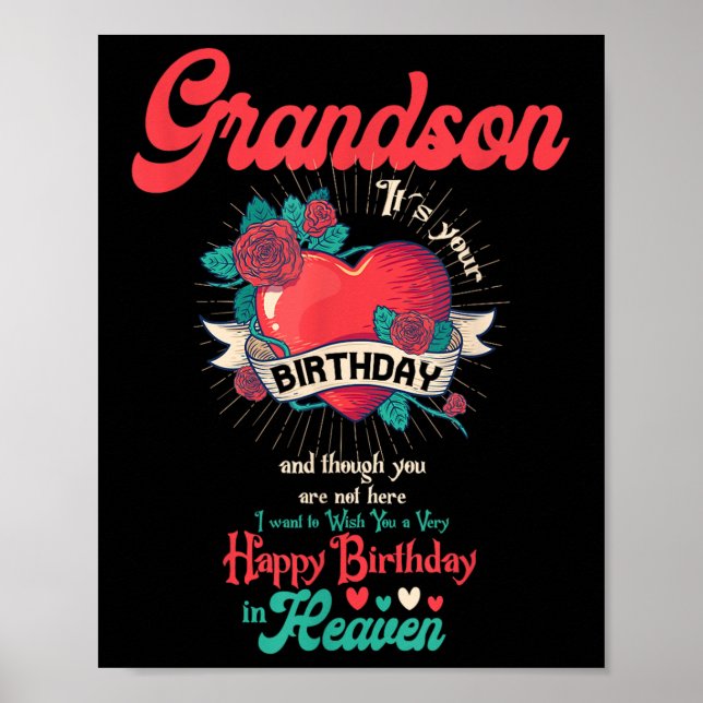Angel Grandson Happy Birthday In Heaven Memorial D Poster (Front)