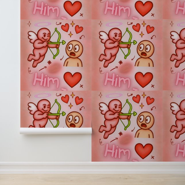 Angel Graphic Pink Heart Floral Vinyl  Wallpaper (Application)