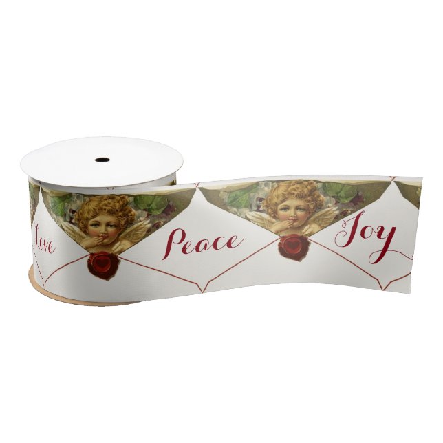 ANGEL HEART RED WAX SEAL Love Peace Joy Satin Ribbon (Spool)