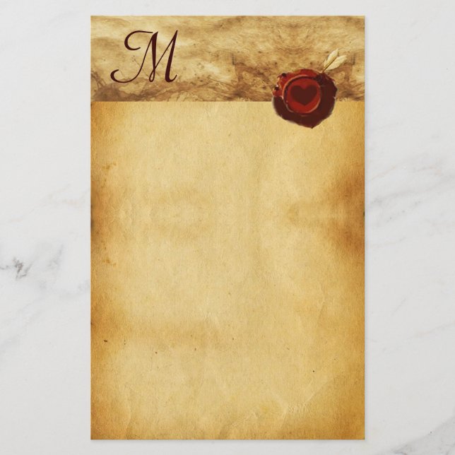 ANGEL HEART RED WAX SEAL PARCHMENT Monogram Stationery (Front)