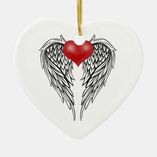 Angel heart tattoo ceramic tree decoration (Front)