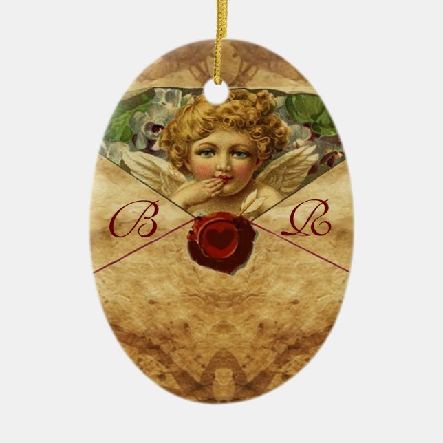 ANGEL HEART WAX SEAL PARCHMENT Monogram Ceramic Tree Decoration (Front)