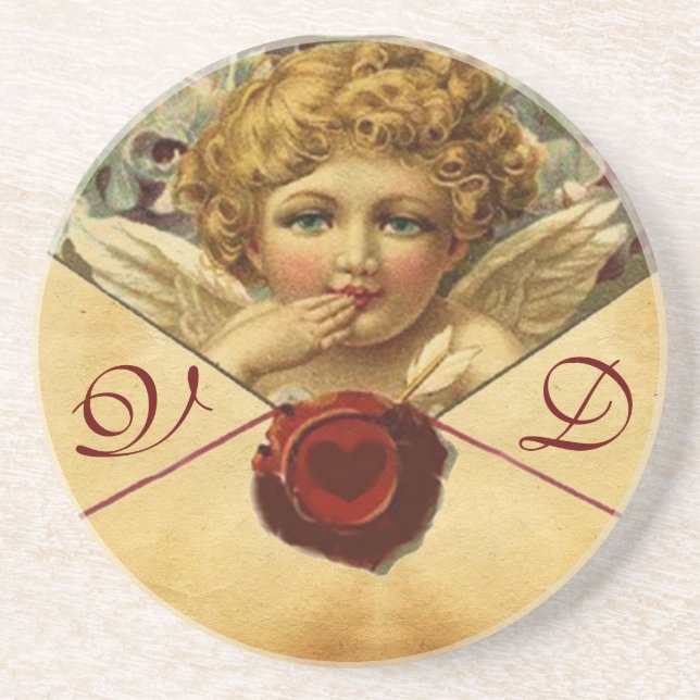 ANGEL HEART WAX SEAL PARCHMENT Monogram Coaster (Front)