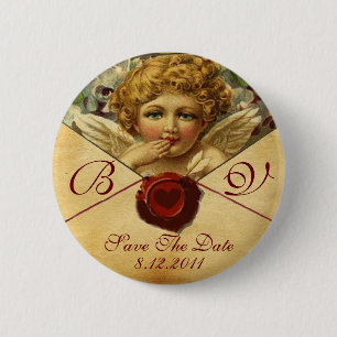ANGEL HEART WAX SEAL PARCHMENT Save the Date 6 Cm Round Badge