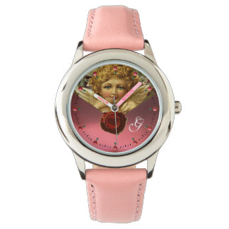 ANGEL HEART WAX SEAL,PINK RUBY GEM MONOGRAM WATCH