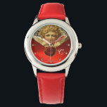 ANGEL HEART WAX SEAL,RED RUBY GEM MONOGRAM WATCH<br><div class="desc">Elegant , classic and classy design with a romantic winged cupid, red wax seal, heart and arrow with 3D pink gem stones,  suitable for Valentine's Day,  romantic engagements, weddings, Christmas holidays .</div>