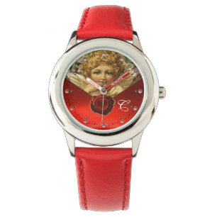 ANGEL HEART WAX SEAL,RED RUBY GEM MONOGRAM WATCH