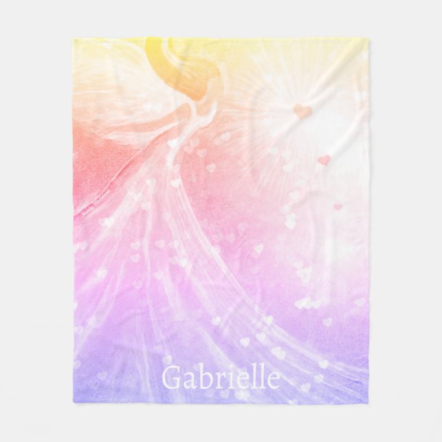 Angel Heart Wings Pink Purple Ombre Art Custom Fleece Blanket (Front)