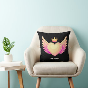 Angel Heart with Cool Pink Wings and Crown A Touch Cushion