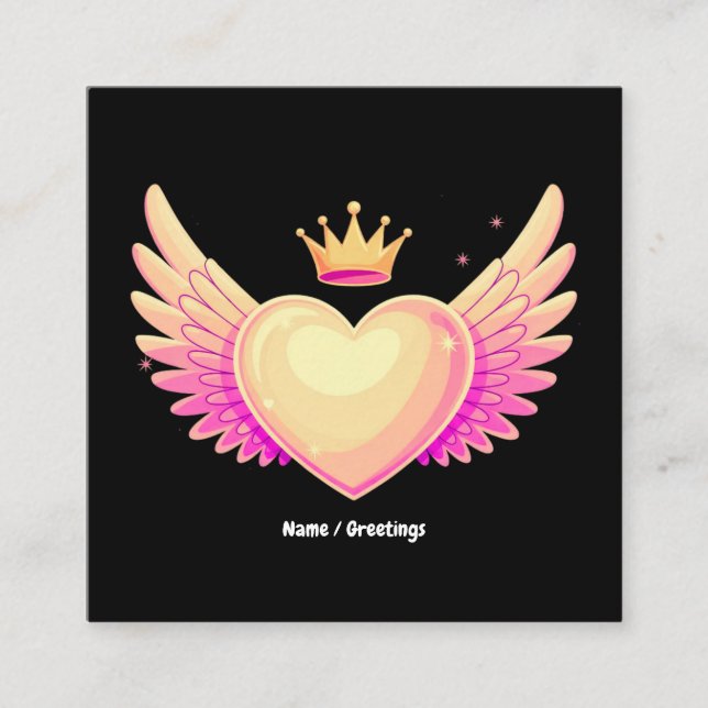 Angel Heart with Cool Pink Wings and Crown A Touch Square Business Card (Front)