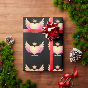 Angel Heart with Cool Pink Wings and Crown A Touch Wrapping Paper