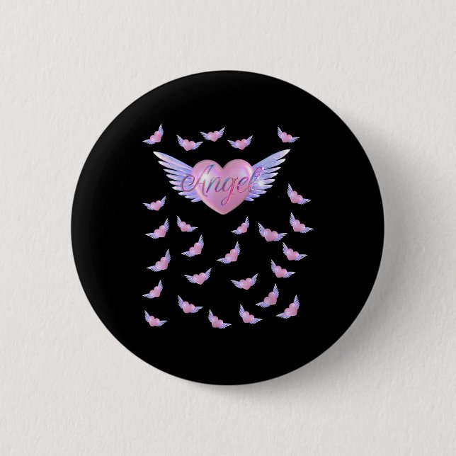 Angel Heart With Wings  6 Cm Round Badge (Front)
