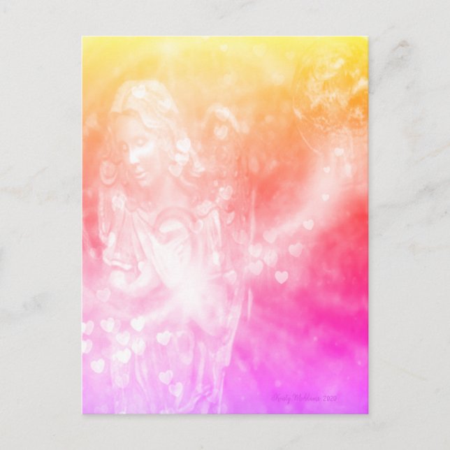 Angel Hearts Praying Pink Beautiful Watercolor Art Postcard (Front)