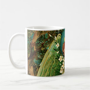 Angel holding a floral branch coffee mug