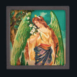 Angel holding a floral branch keepsake box<br><div class="desc">Vintage illustration of an Angel holding a floral branch.</div>